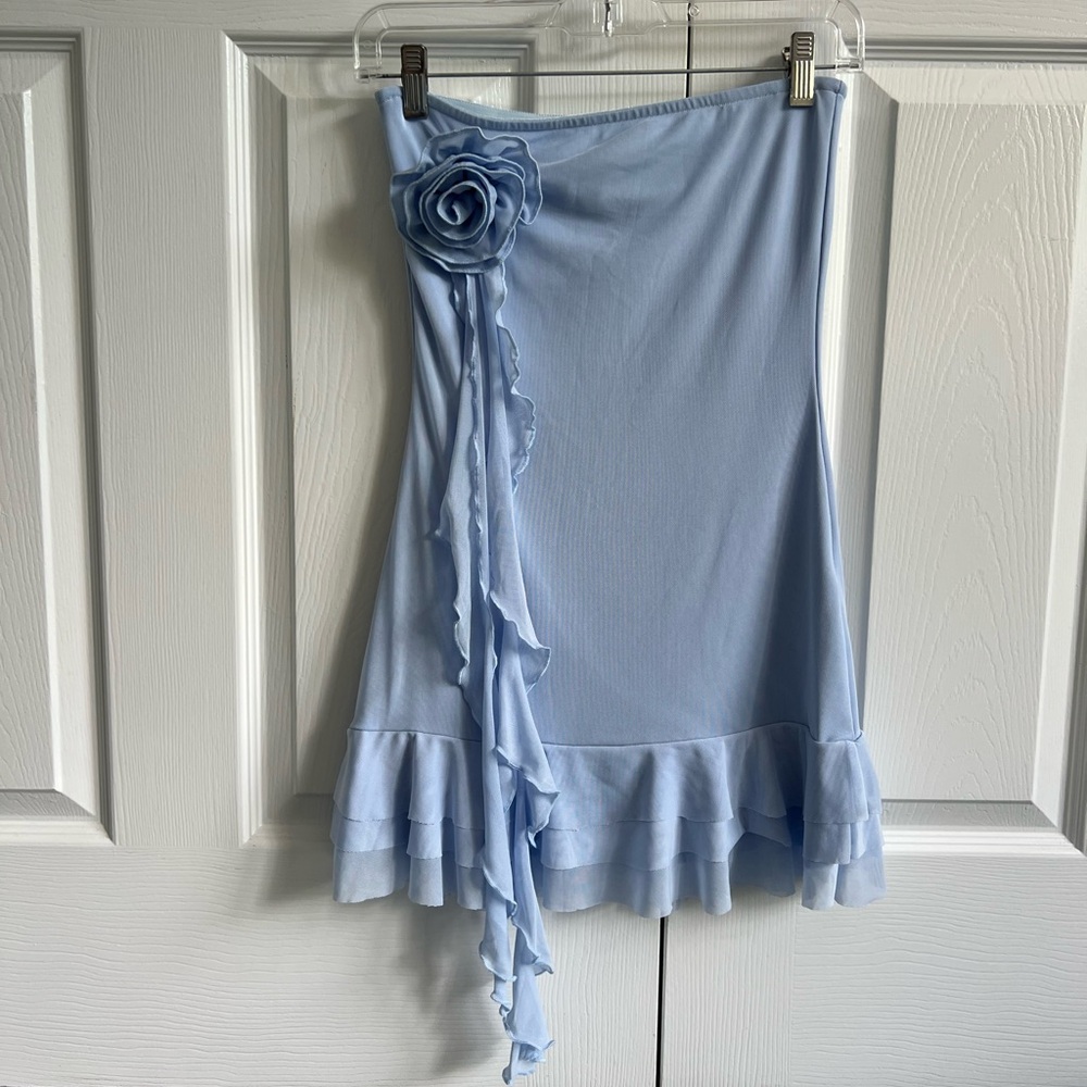 Edikted Blue Strapless Ruffle Mini Dress